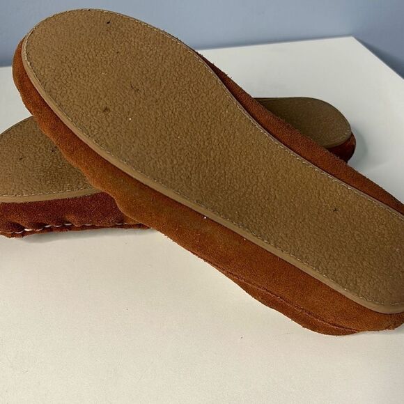 Lands End Brown Suede Moccasin Slippers W8 - Picture 4 of 8